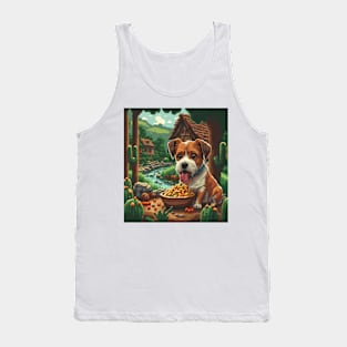 pixel art dog eating spaghetti in beautiful scene Tank Top